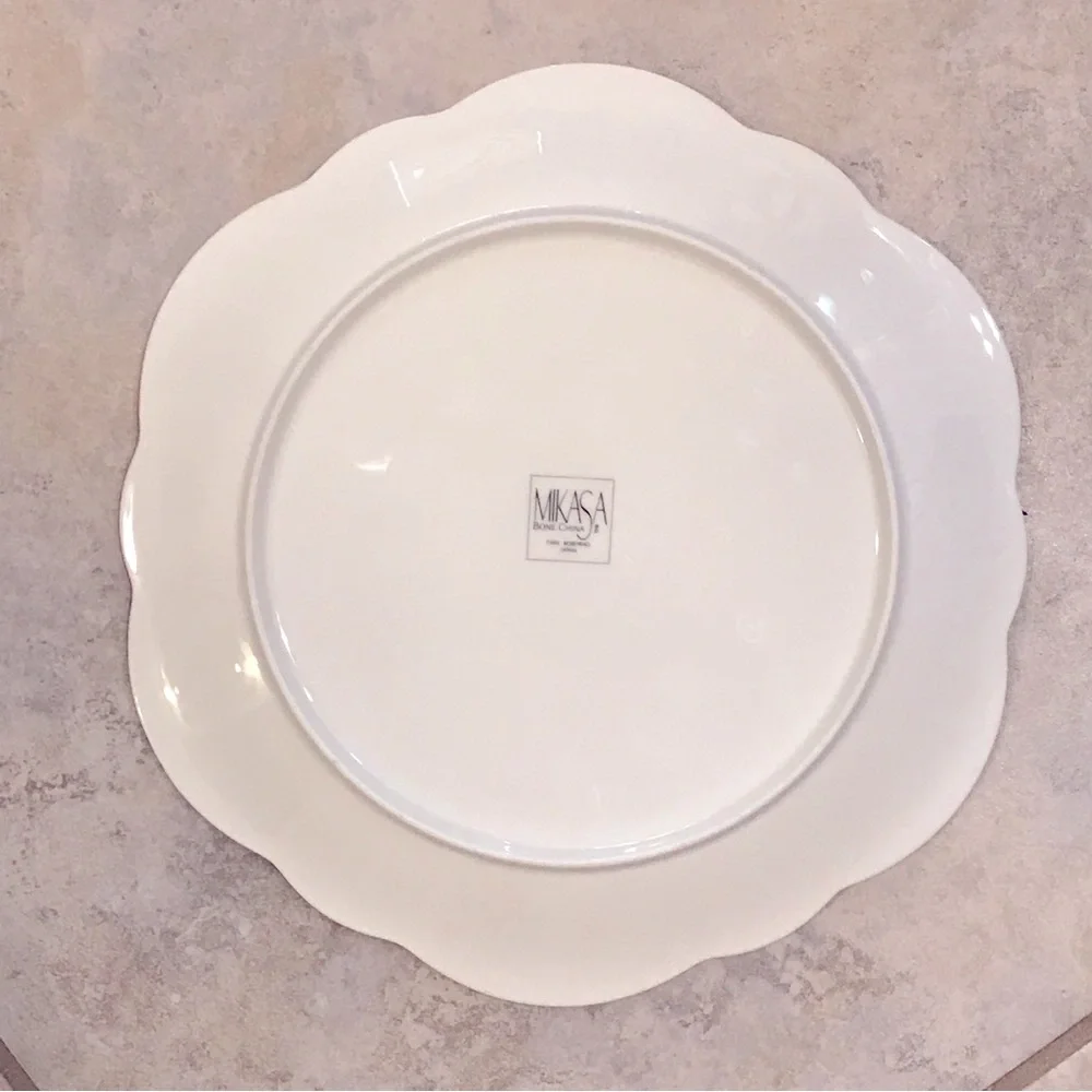 Mikasa Wellington Cake Plate FX013 Rosemead Scalloped Gold Rim Pink Roses Fruit